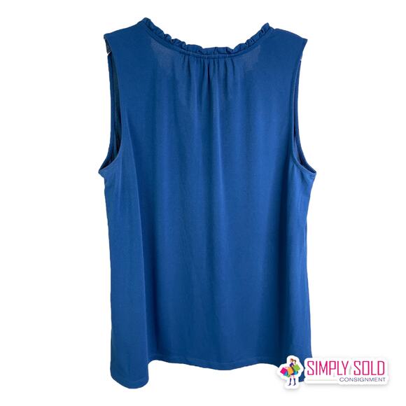 Banana Republic Women's Blouse Tank Top Sleeveless Blue Ruffled V-Neck Stretch L - Picture 3 of 9